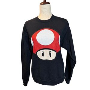 Mario Bros Jerzees Mushroom Power Up black sweatshirt Size Small